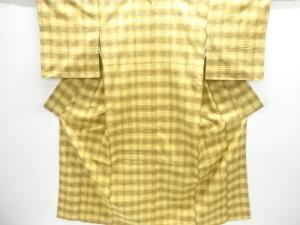 格子に抽象模様織り出し手織り紬着物